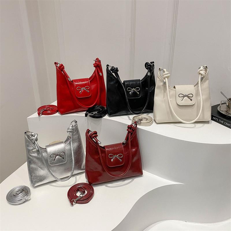 Texture Solid Color Large Capacity 2025 New Bow Summer Casual Fashion Single Shoulder Underarm Crossbody Women's Big Bag