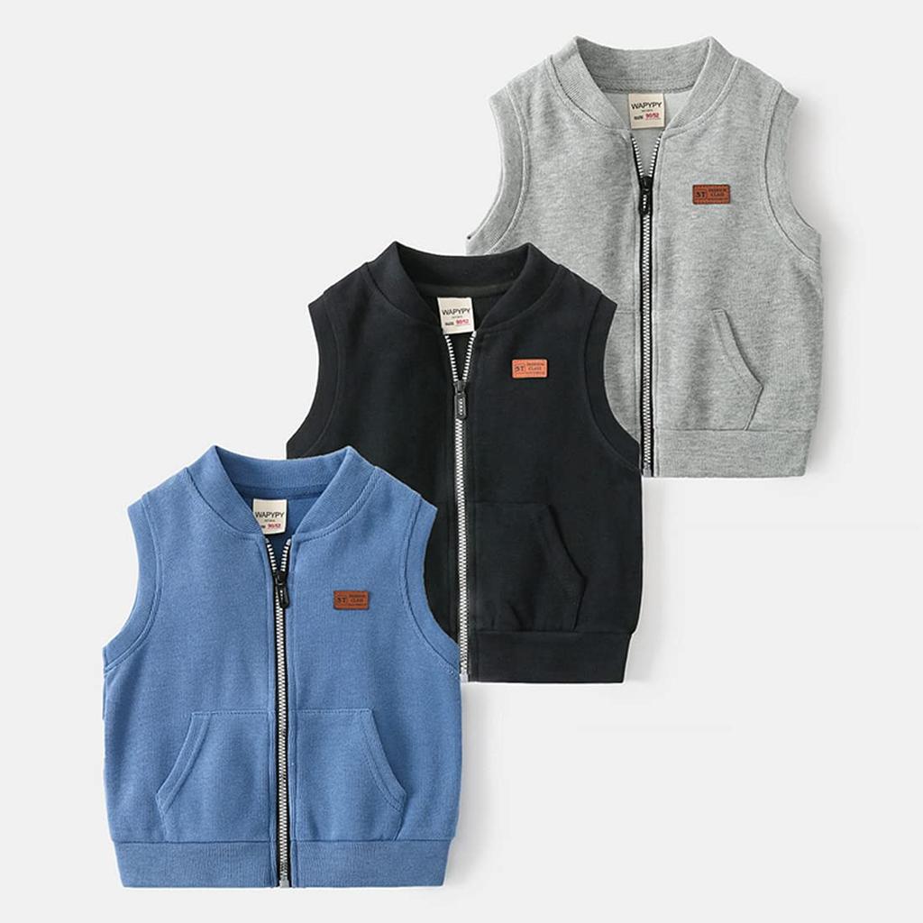 LovKin Sleeveless Baby Front Perfect for and Size 120 Kids' Boys' Vest, Clothes, Zip-Up Jacket, Warm, School, Kindergarten, Spring/Autumn, Black,