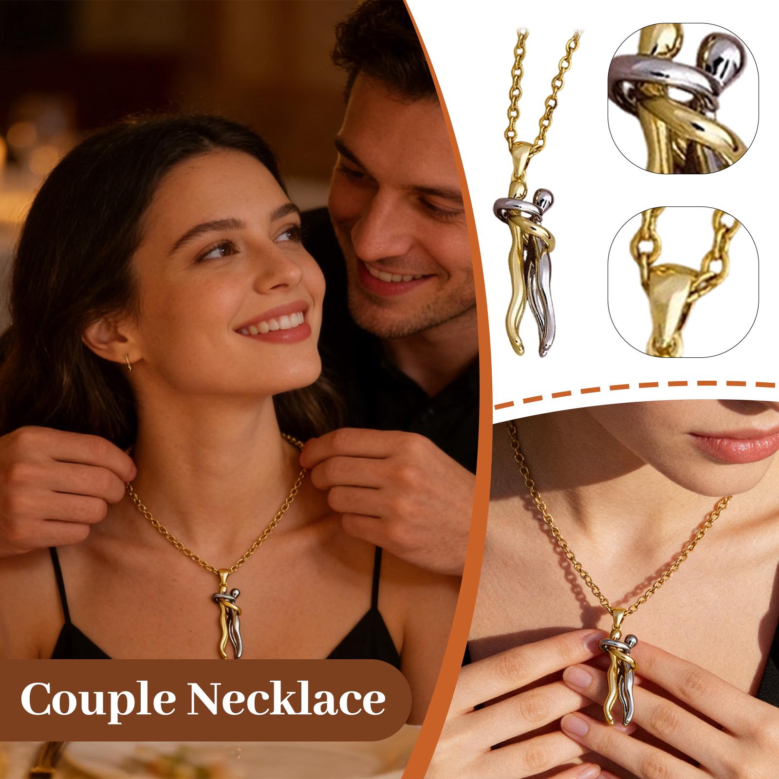 Valentine s Day Couple Hugging Necklace; One Size