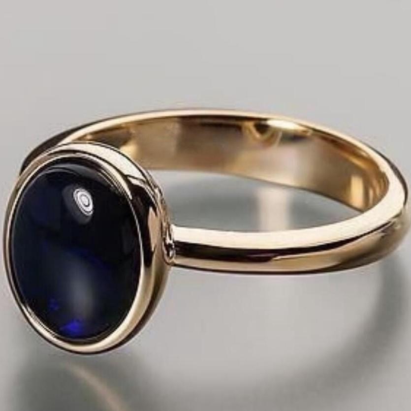 Attractive Gold Color Inlaid with Blue Stone Round Rings Gorgeous Party Engagement Wedding Rings for Women Jewelry