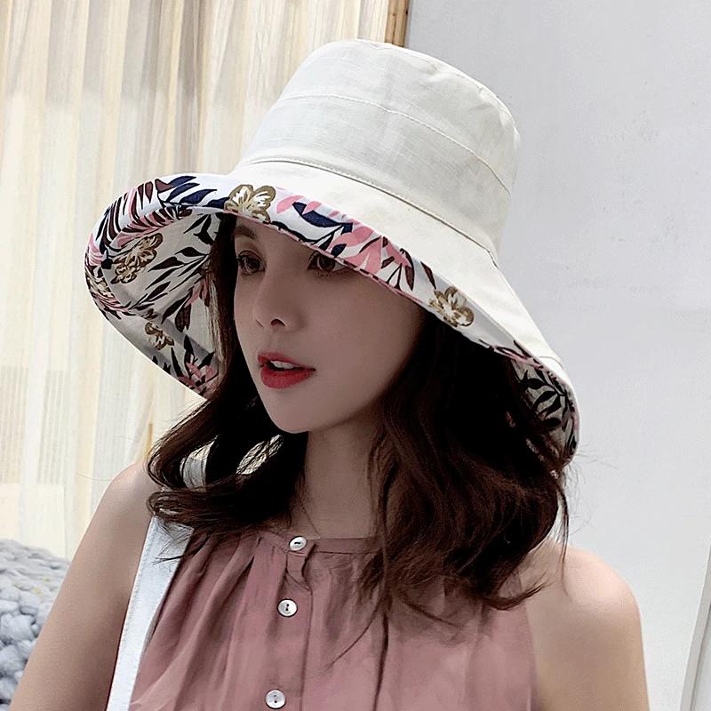 2025 Spring Summer Women's Bucket Hat Panamanian Four Seasons Fisherman Big Brim Hat Double-Sided Solid Color Sun Visor Cap
