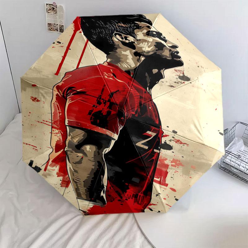 1 PC Automatic Folding Umbrella - CR7 Cristiano Ronaldo Pattern, Portable & Foldable Design with 8 Ribs, Christmas Birthday Gifts