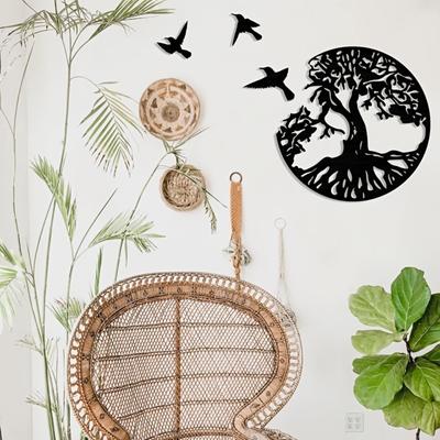 1pc, Tree Of Life And Three Little Birds Metal Wall Art 11"x11" Decorative Metal Wall Art - Tree of Life & Three Little Birds.