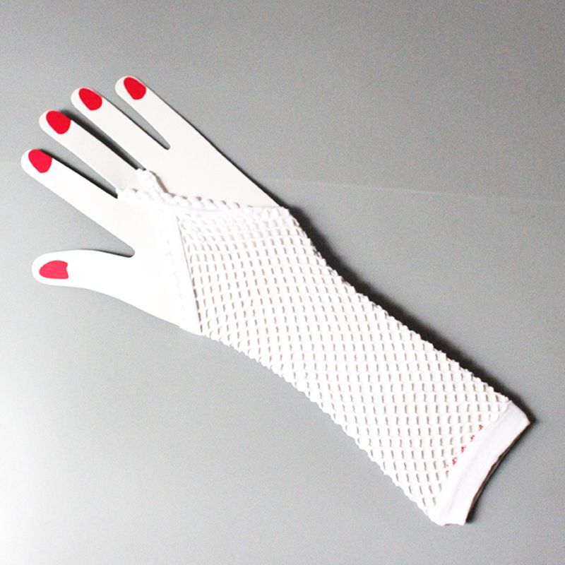 

Свадебные атласные кружевные перчатки на пальцы для сценического выступления Fishing net gloves White One size