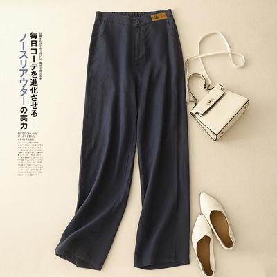 Einfarbige Leinenhose mit weitem Bein für Damen, schmale Hose 2025 neu Herbst, hochtaillierte lässige gerade Hose