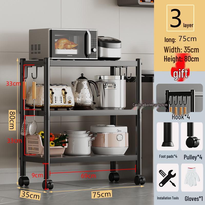 Multi-layer Floor-standing Kitchen Storage Rack for Pots and Microwave Oven