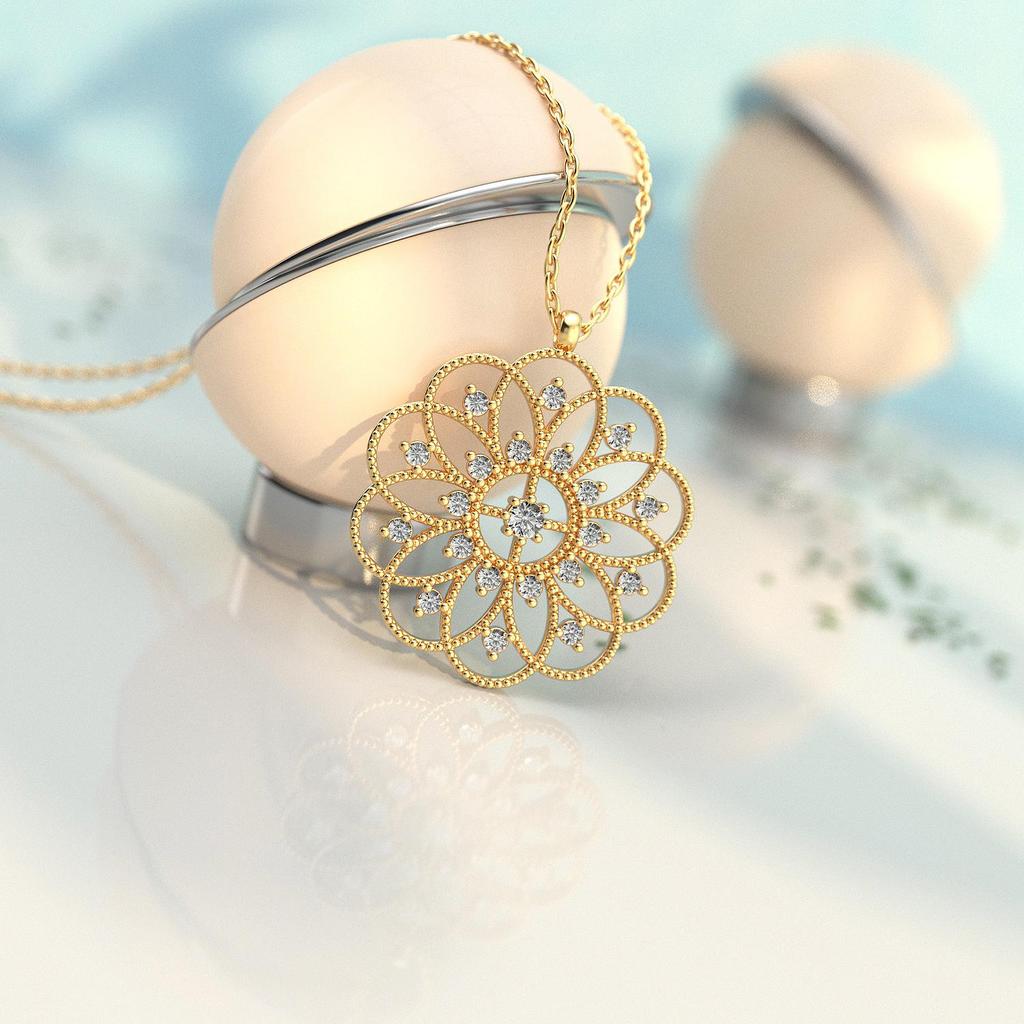 Stříbrný náhrdelník s Květinou života se zirkony, pozlacený