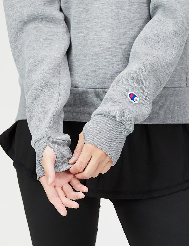 Champion Techweave 3LS Hooded Long Oxford Size M Women's Sweatshirt, CW-WS102, Sleeve, Stretch, Warm, Water-Repellent, One-Point Logo, Gray,
