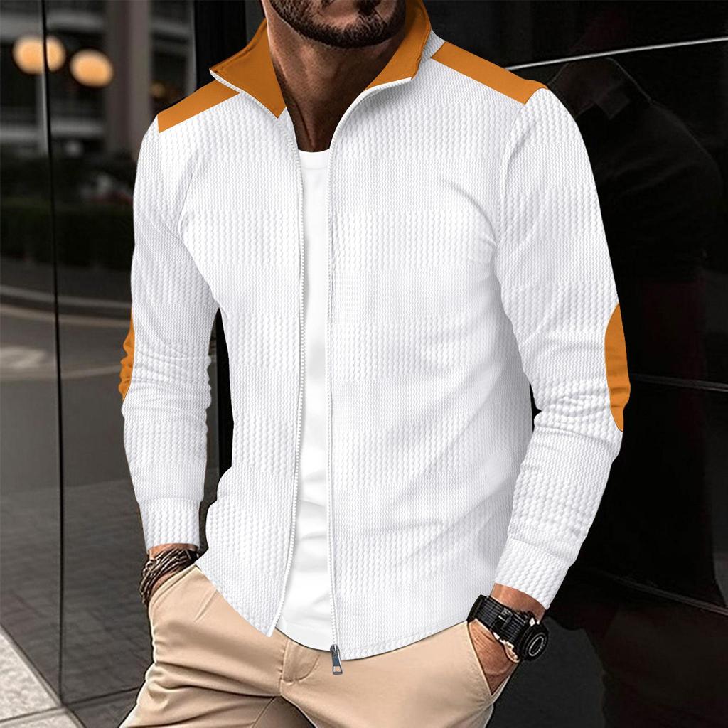Men's Autumn Casual Embroidered Long Sleeve Zip-Up Jacket with Turn-Down Collar