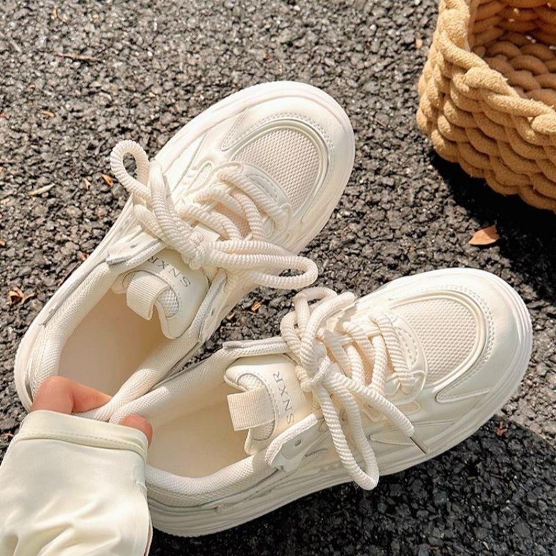 High-value summer new mesh breathable little white shoes women's milk fufu with skirt thick-soled heightening board shoes women
