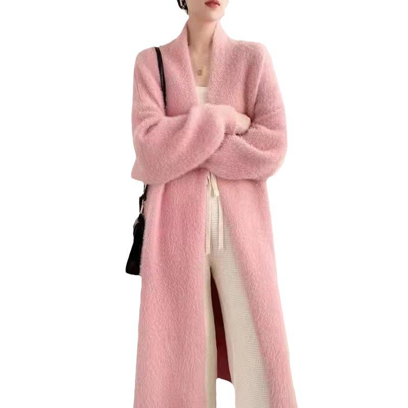Imitation Nerz Samt Langer Cardigan Pullover - Damen Herbst/Winter Locker Gestrickter Mantel