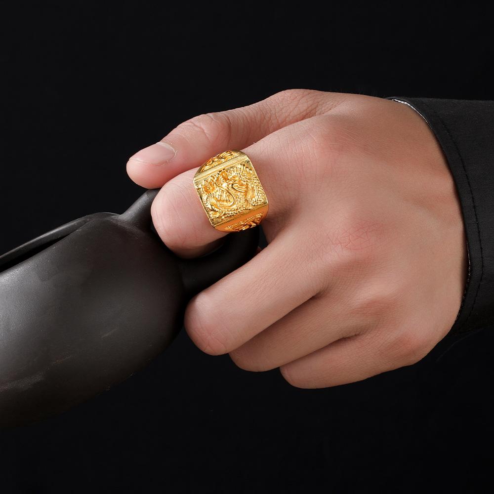 Men'S Embossed Dragon Ring Fashion Temperament Men'S Dragon Ring Lucky Treasure Fortune Brass Ring