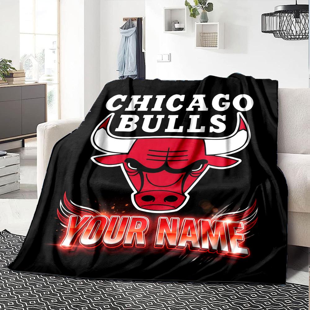1pc Personalized Name Chicago Bulls Blanket, Gift, for Men and Women, Soft Blanket, Good for Sofa Bed Couch Travel, Lightweight Flannel Blanket
