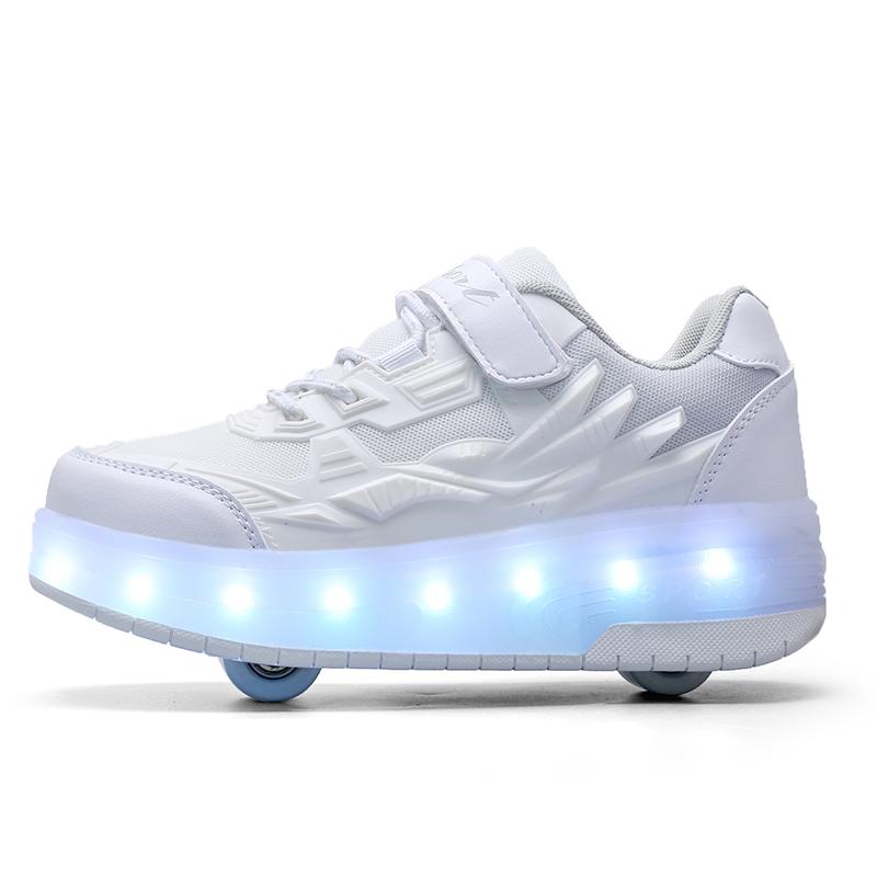 Children's Wheel Skate Double -wheel Disassembly Into Flat Sneakers Charging Switch LED Bling Bling Kids Glowing Sneakers