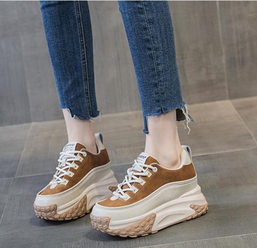 Fashion Hot quality 7cm Genuine Leather Platform Wedge Women Spring Well-fitting Autumn New Chunky Sneakers Shoes Breathable Comfortable