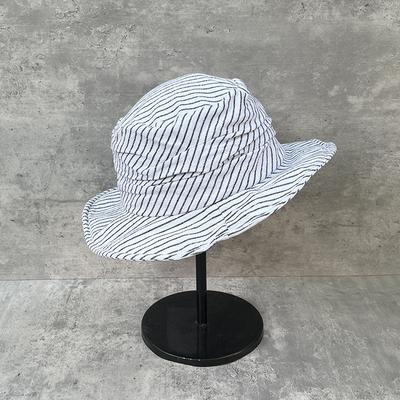 Edition Niche Design Cotton And Linen Pleated Striped Flat Top Bucket Hat Casual Versatile Sun Hat Small Fresh Basin Hat