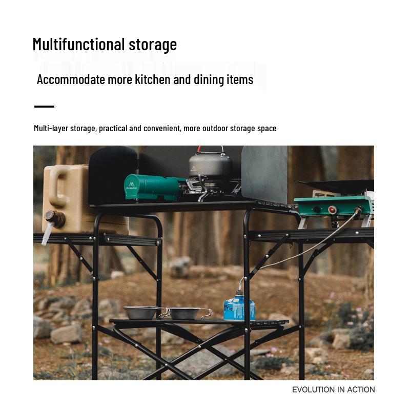 Portable Outdoor Camping Kitchen: Folding Stand with Grill, Fire Pit, and Tea Boiler for Mountain Adventures