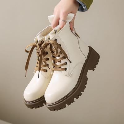 Martin Boots Women's Autumn and Winter 2024 New British Style White Single Boots Thick-soled Small Locomotive Cotton Short Boots