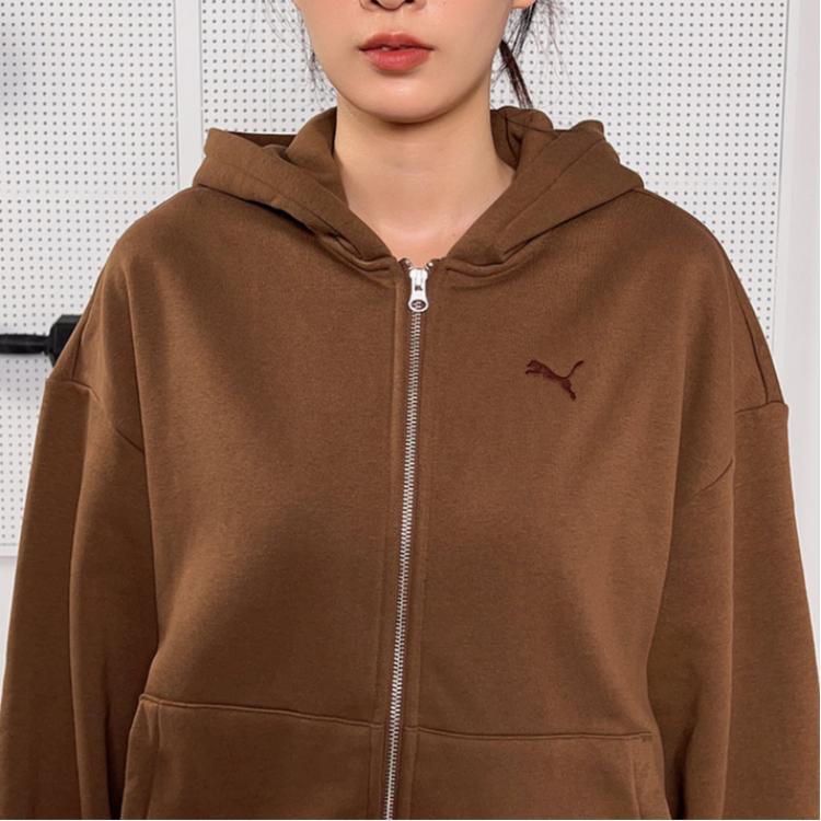 Puma Casual Solid Color Loose Fit Drop Shoulder Long Sleeve Zipper Hooded Jacket Women jackets 636312-85