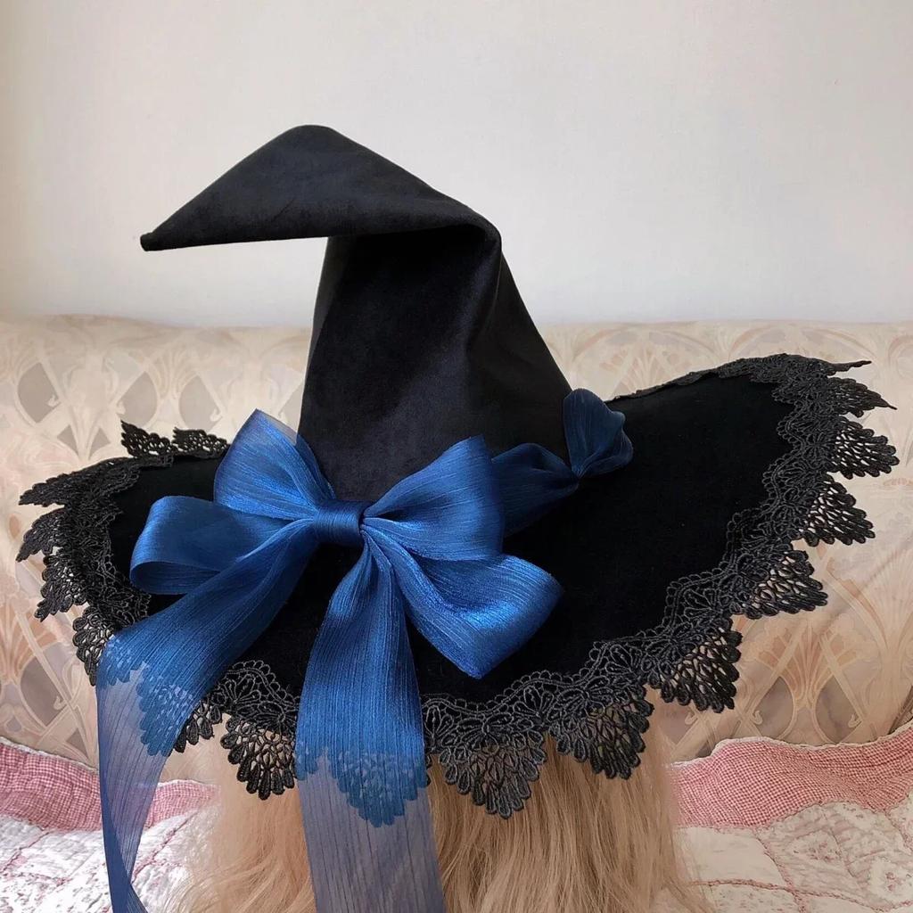 Halloween Witch Wizard Hat Cosplay Party Wide Brim Pointed Hat Carnival Stage Performance Costume Photo Props
