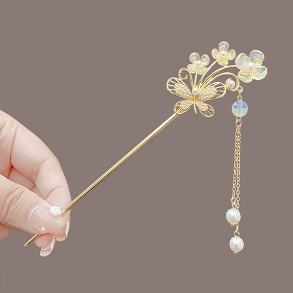 Chinese Style Vintage Hairpin Elegant Flower Vine Jade Stone Hair Stick Hanfu Cheongsam Evening Dress Hair Decor Accessories