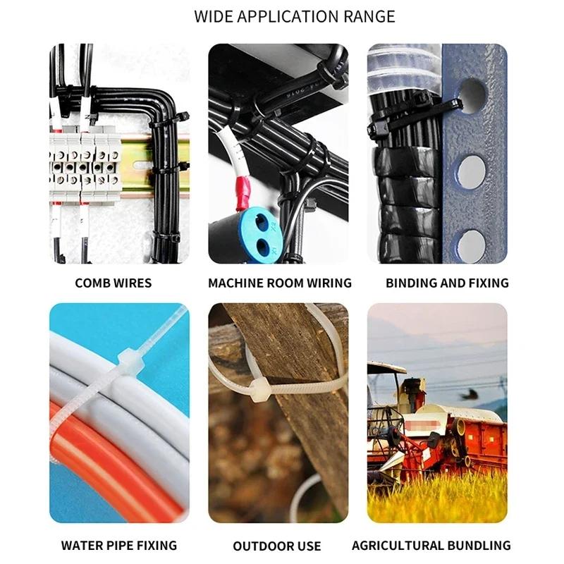 500/1000PCS Self Locking Plastic Nylon Cable  White 200mm Cable Fastening Ring 150mm Cable  300mm Zip Wraps Strap Tie