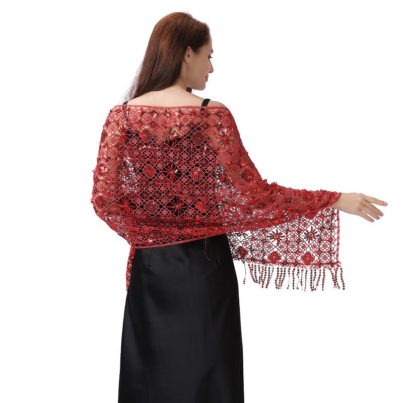 50*180cm with Fringed Women's Sparkling Sequin Lace Deco Scarf, Shawl Wraps For Evening Dress Mesh Shawls Capes For Party