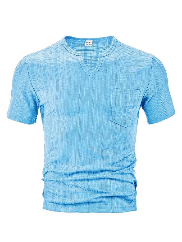 Fashion Year Men's Clothing, European and American Summer New Sports and Leisure Loose Solid Color Full Polyester Imitation Hemp V-neck Men's Short Sl