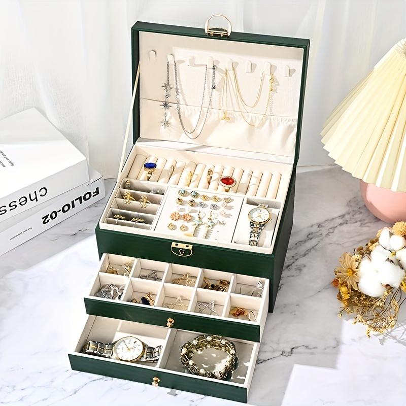 3-layer Drawer Type Jewelry Storage Box, Desktop Lockable Finishing Storage Container For Jewelry Earrings Rings Necklaces Bracelets Pendants