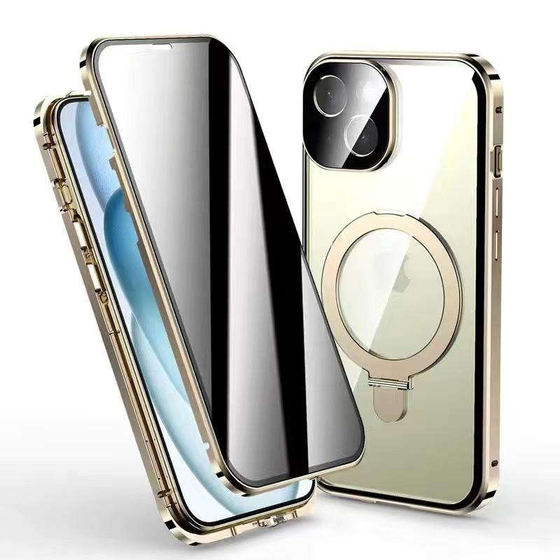 Magnetic Phone Case IPhone 16 17 Series Metal Full Body Cover With Stand Wireless Charging Compatible