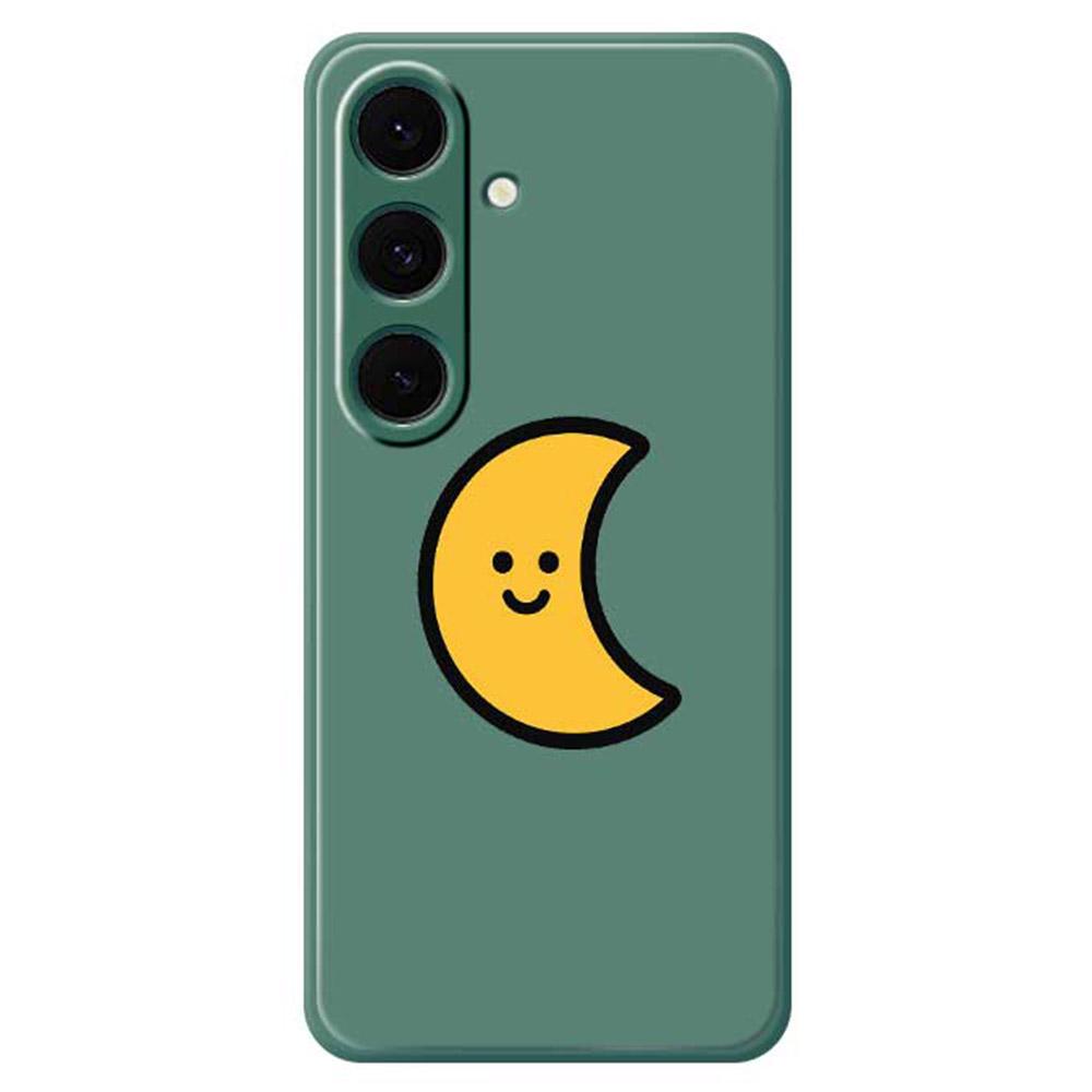 

For Samsung Galaxy S25+ Case Yellow Moon Pattern Printing Straight Edge TPU Phone Back Cover Green