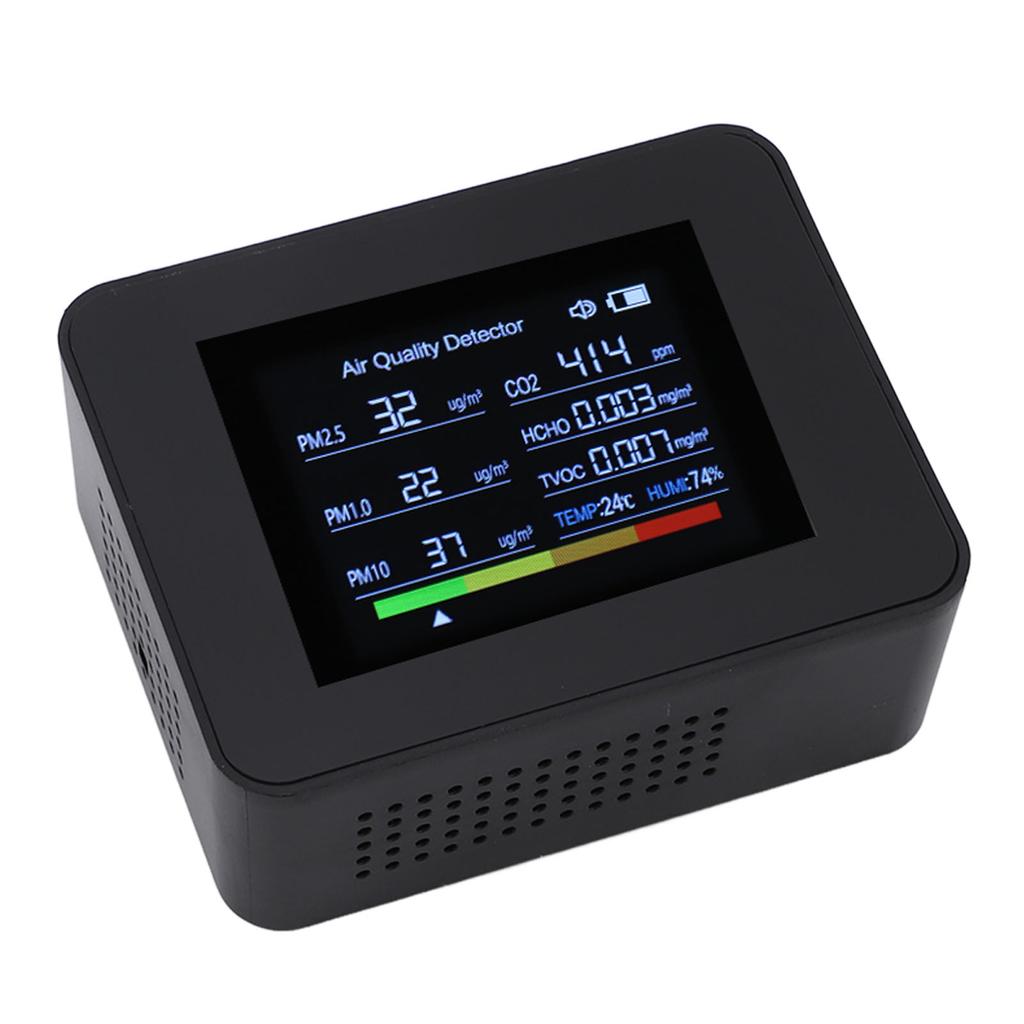 Indoor   Quality Meter 8 in 1 CO2 Detector NDIR Sensor Detect PM2.5 PM10 PM1.0 HCHO TVOC Temp Humidity with Alarm