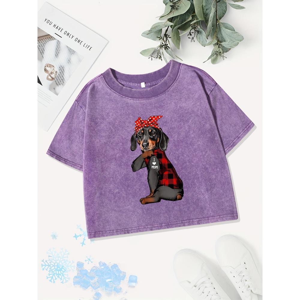 

Летние хлопковые кроп-топы женские с бантом, с принтами «Собака», «Я люблю маму» и буквами, выстиранные футболки обычного кроя с круглым вырезом, женская одежда XL