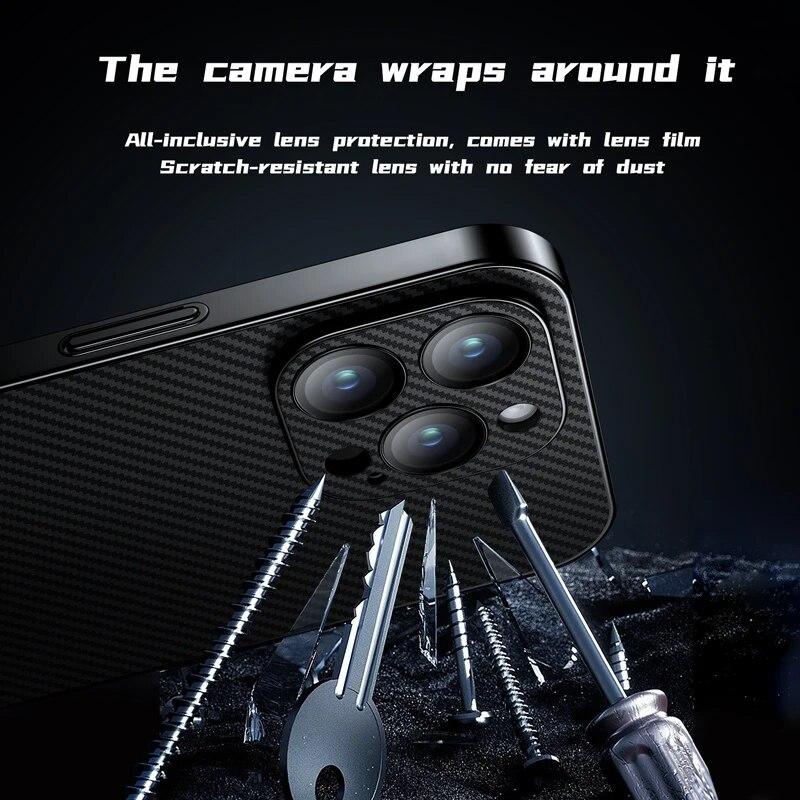 Luxury Carbon Fiber Texture Plating Case for IPhone 15 14 13 12 Pro Max for Magsafe Wireless Charging Magnetic Shockproof Cover