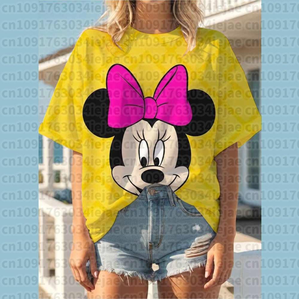 2026 Summer Oversized T-Shirt Women Short Sleeve T Shirts Woman Loose Clothing Mickey Mouse Print Female Tops O-Neck Tops