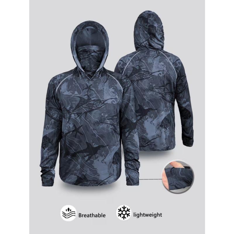 Men's Hooded Fishing Jacket with a Mask, Breathable Sportswear, Outdoor Activity Long-sleeved Fisherman's Outfit