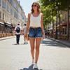 New Women's Stretch Jeans Ripped Washed Denim Shorts