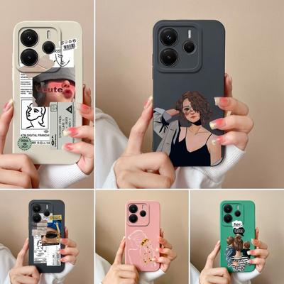 Coque Pour Redmi Note 12 12S 12R 12Turbo 11 11S 11E 11T 14 14S Pro Plus 4G 5G Motif Fille Tendance Silicone Liquide Protection d'Objectif Boîtier Pour Redmi Capa
