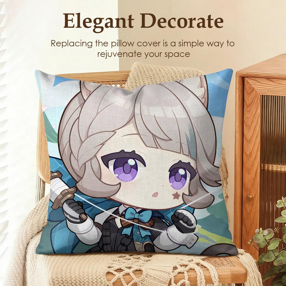 Lynette Cute Genshin Impact Cushion Cover Natural Linen Organic Fabric Double-Sided Printing Sofa Home Decor Gift Pillow Case