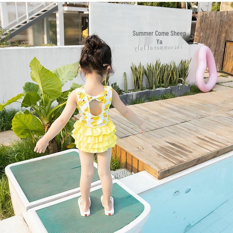 Korean Style Cartoon Cute Girls' Quick-Dry One-Piece Swimsuit for Kids