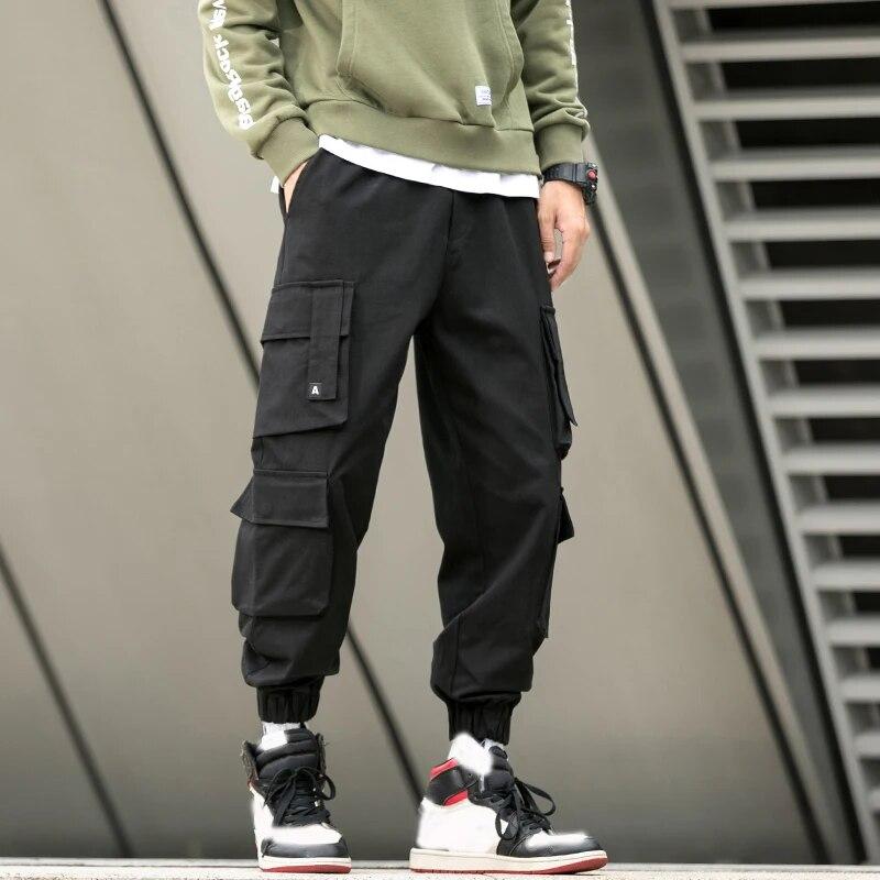 

Брюки-карго с карманами, мужские повседневные брюки для бега, хлопковые длинные военные мужские уличные брюки, мужские рабочие тактические спортивные брюки XXL чёрный