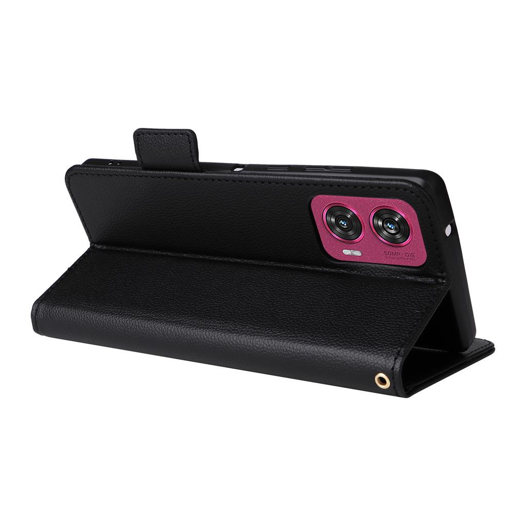 For Motorola Edge 50 Fusion 5G Case with Wrist Strap Litchi Texture PU Leather Wallet Phone Cover