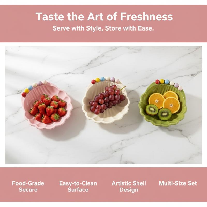 Shell Fruit Plate With Fork Large Capacity Salad Plate Comfortable Grip High-value Appearance Fruit Bowl