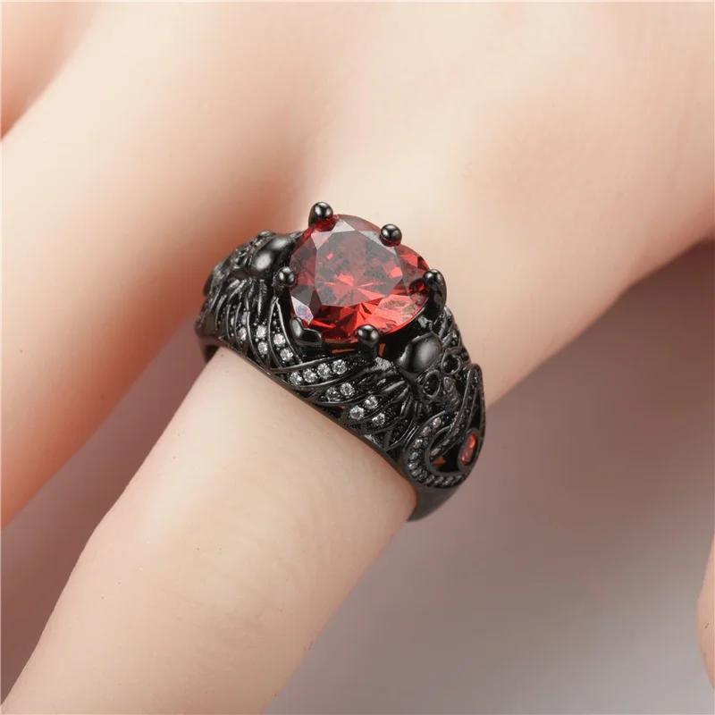 Women Gothic Skull Ring, Black CZ Crystal Inlaid, Retro Silver Plated Band, Dark Fashion Jewelry Gift for Party Wedding
