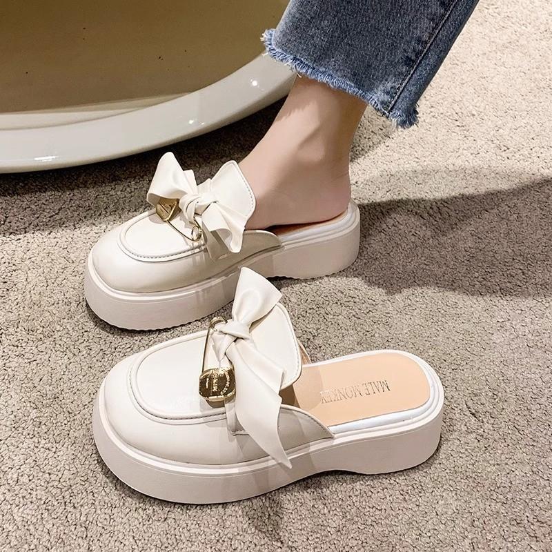 Big head slippers French half slippers women's shoes muffin sole 2025 summer new thick-soled casual trendy outer slippers