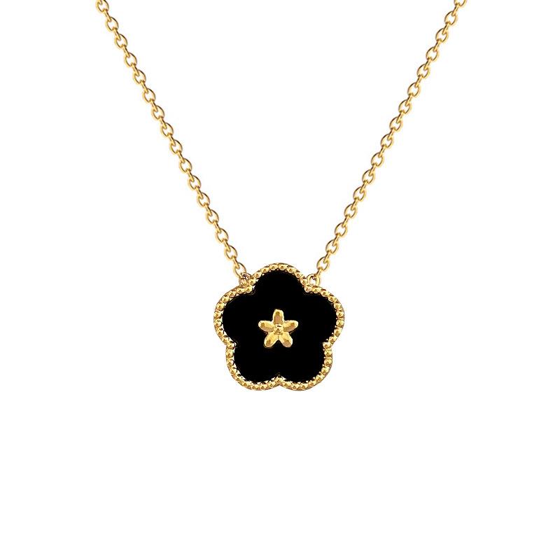 Five-Leaf Flower Double-Sided Minimalist Wind Furnace Real Gold Necklace Female Collarbone Chain With
