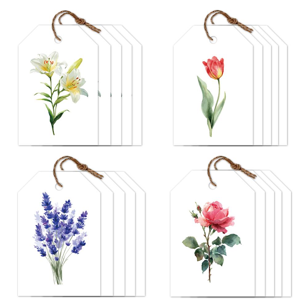 1set 80pcs 4 Styles Printed Paper Thank You Gift Tags Rectangle Flower 7.7x5.1cm Hole: 5mm 20pcs/style