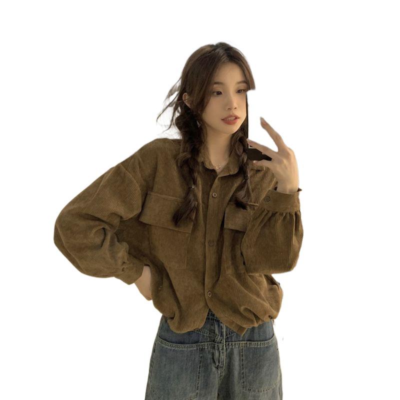 2025 Korean Style Corduroy Shirt Jacket: Autumn Winter Lapel Cardigan for Women