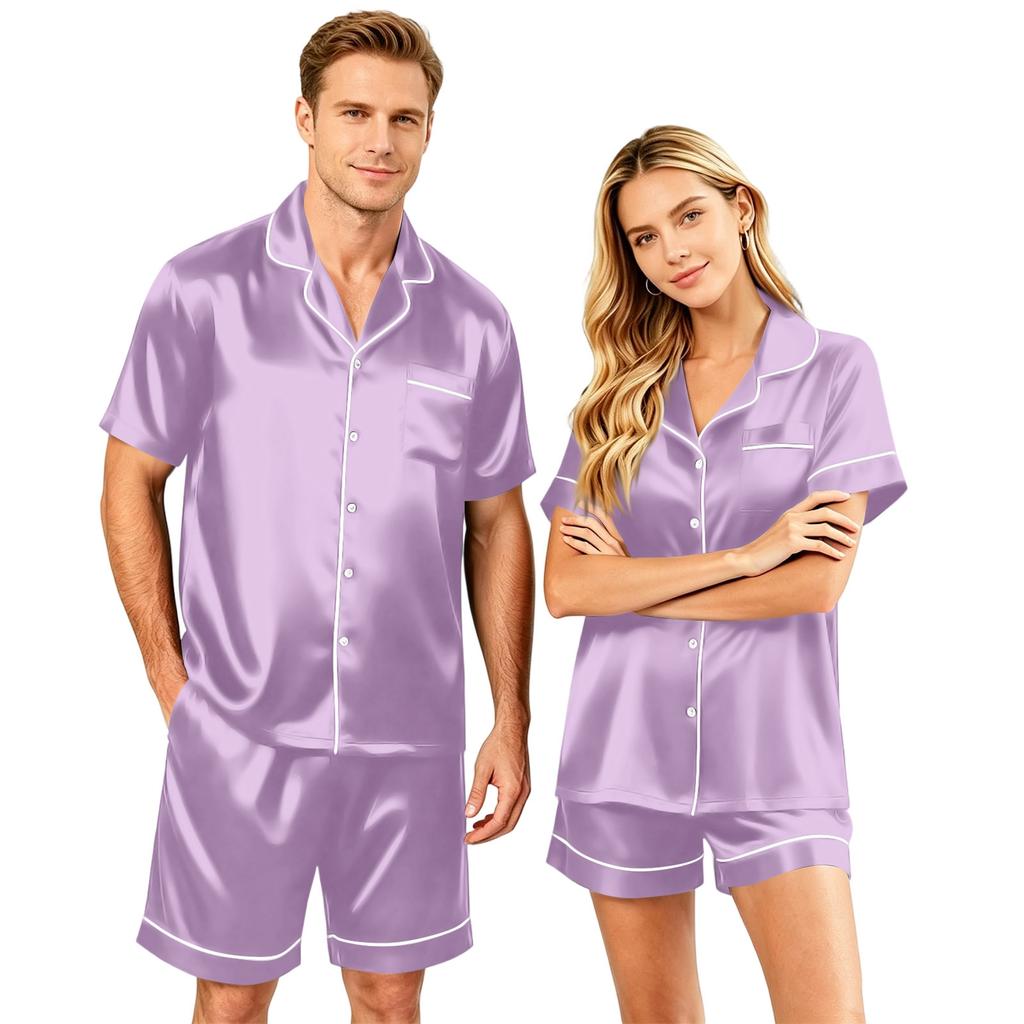 Couple Matching Pajama Set Short Sleeve Button Down Shirt and Shorts Set Soft Casual Sleepwear Available In Sizes S To XXXXL