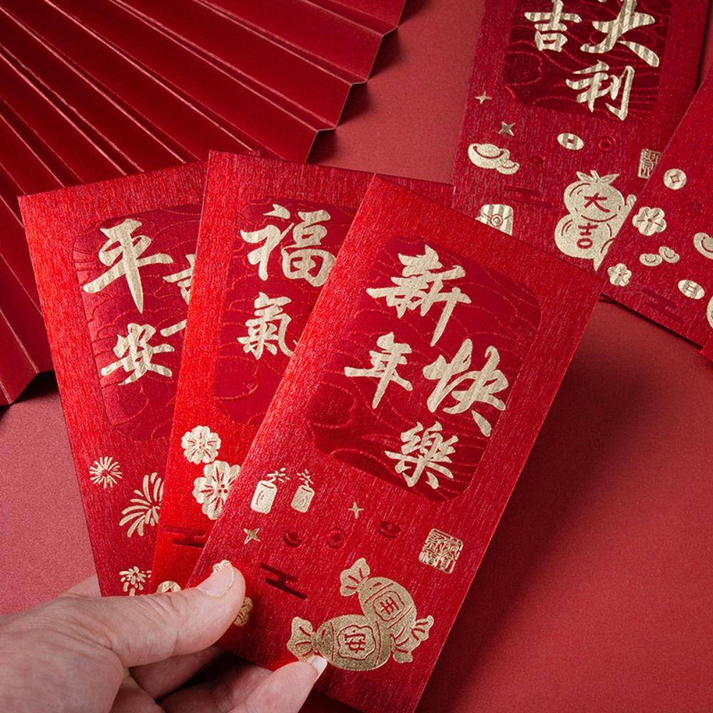 6pcs Traditional Red Pocket Hot Stamping Hongbao Festive Decor Horse Year Red Envelope  Birthday